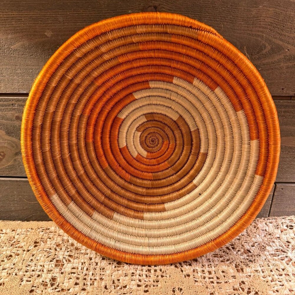 Vintage hand Weaved Hanging Basket Boho Basket 12”